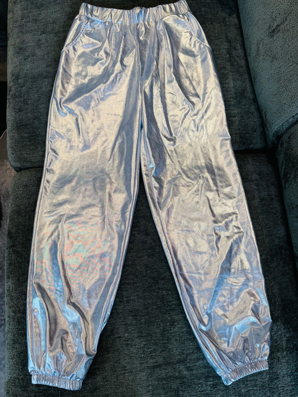 Metallic Silver Stretch joggers